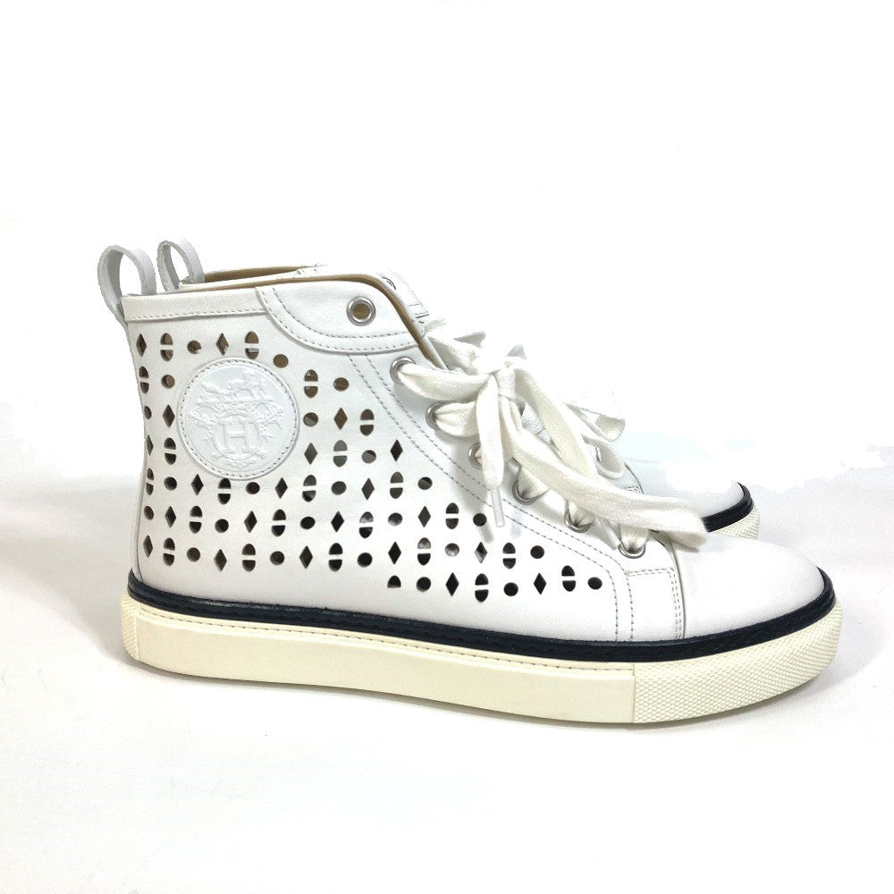 HERMES sneakers leather white punching High cut Women 37 Used