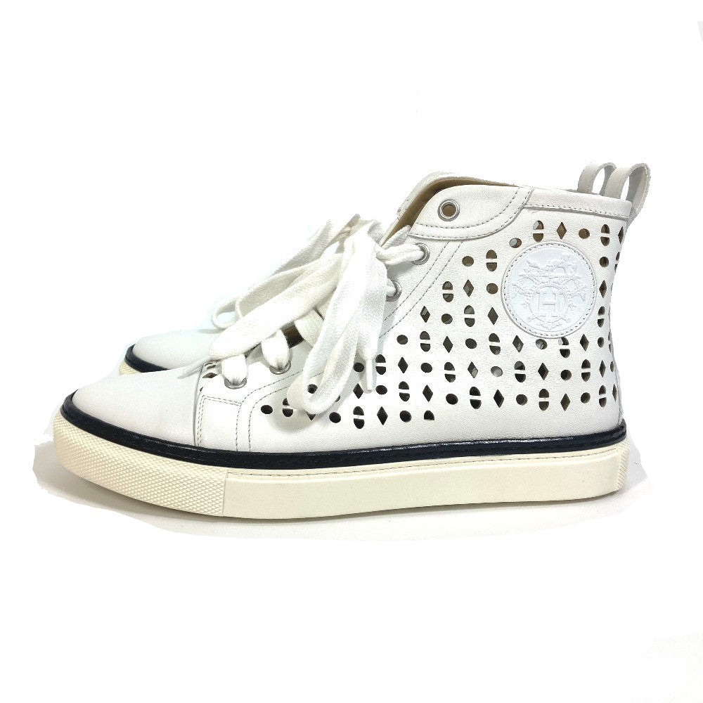 HERMES sneakers leather white punching High cut Women 37 Used
