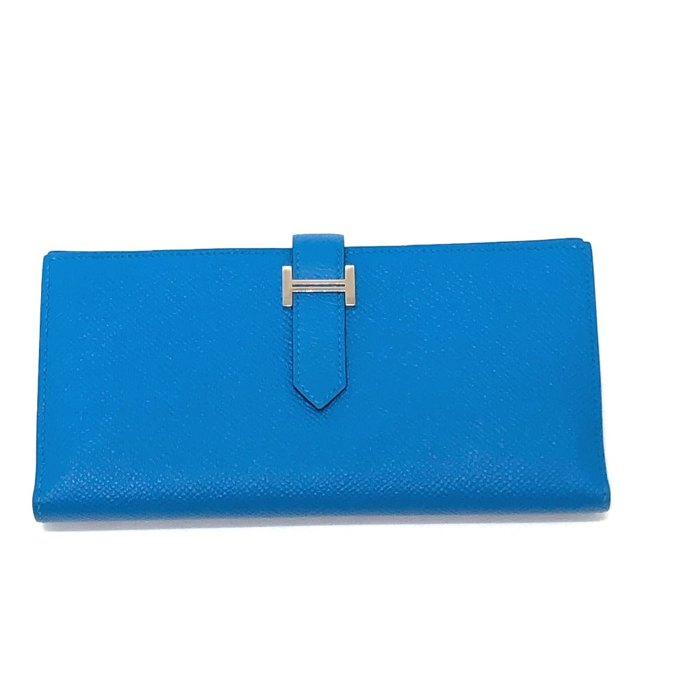 HERMES Long Wallet Purse Epsom blue Beansufla Wallet Women Used