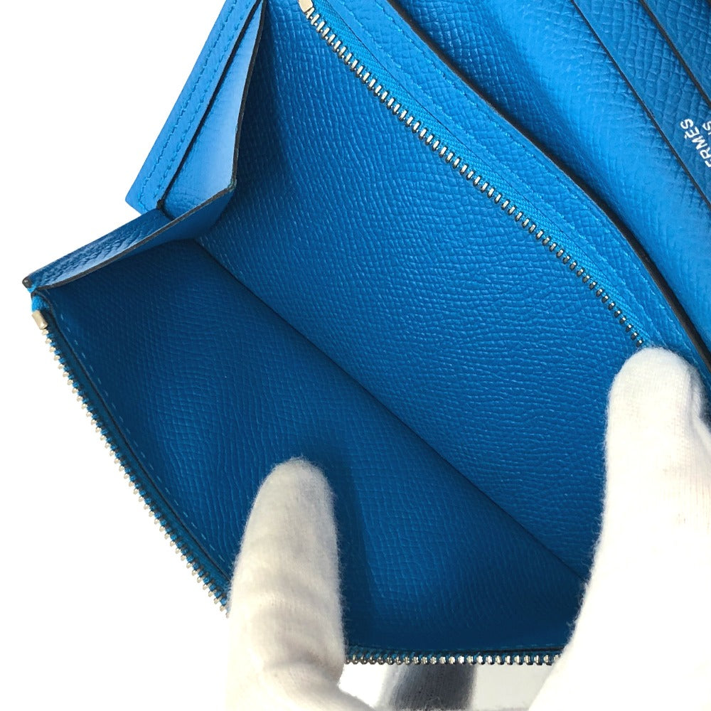 HERMES Long Wallet Purse Epsom blue Beansufla Wallet Women Used
