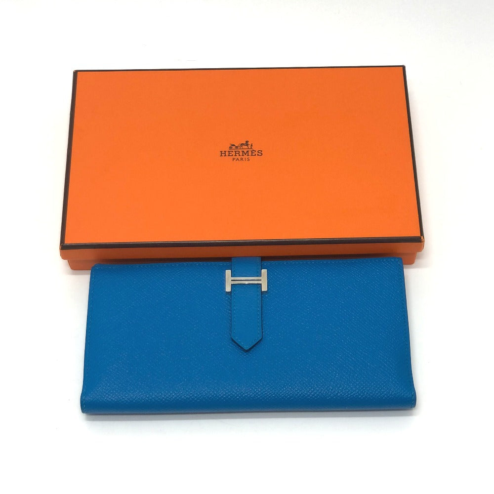 HERMES Long Wallet Purse Epsom blue Beansufla Wallet Women Used