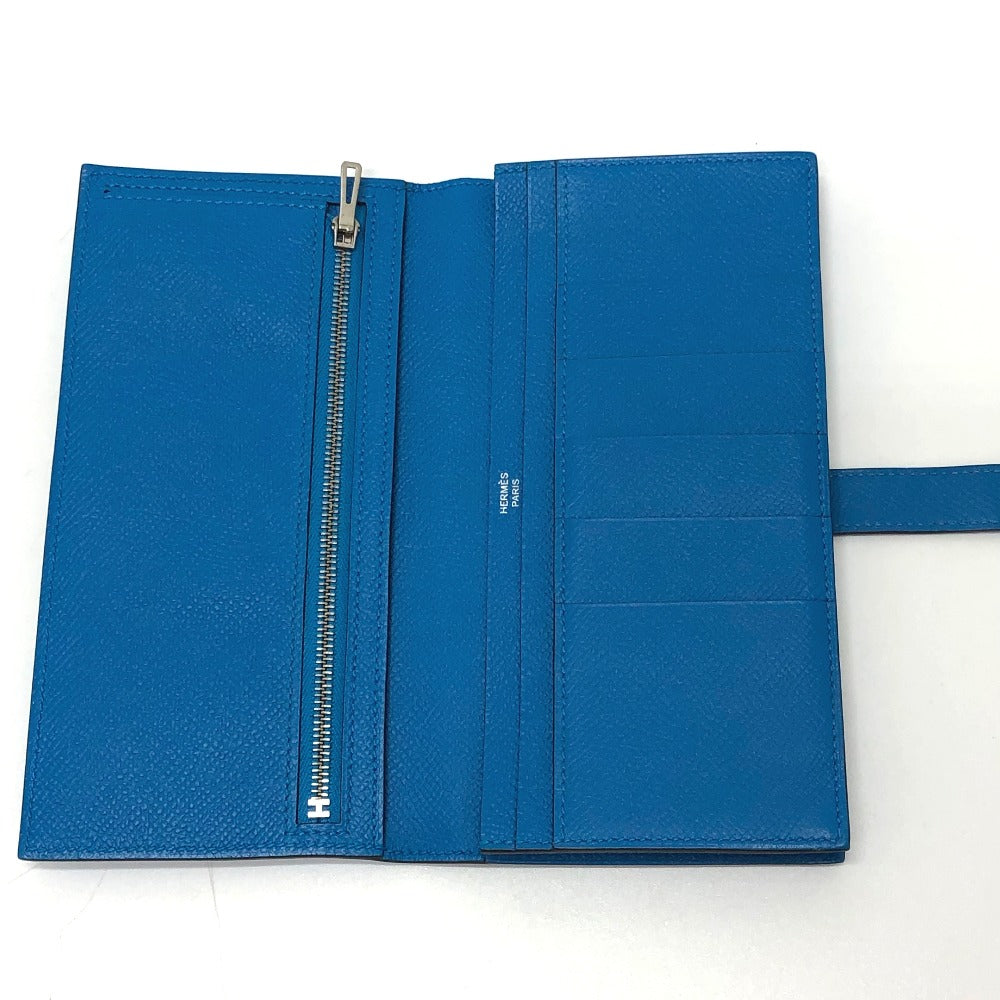 HERMES Long Wallet Purse Epsom blue Beansufla Wallet Women Used