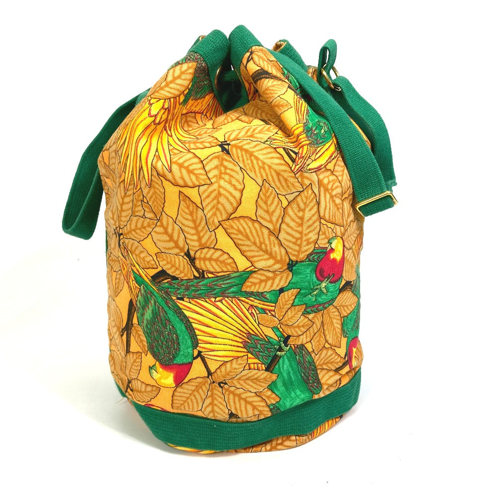 HERMES Shoulder Bag cotton Orange one belt Flower Parrot Bird Pattern Purse Women Used