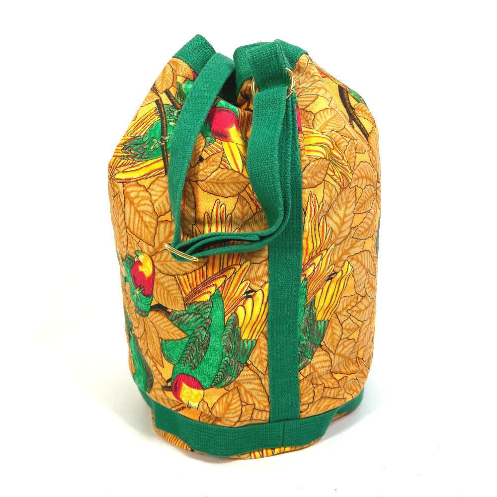 HERMES Shoulder Bag cotton Orange one belt Flower Parrot Bird Pattern Purse Women Used