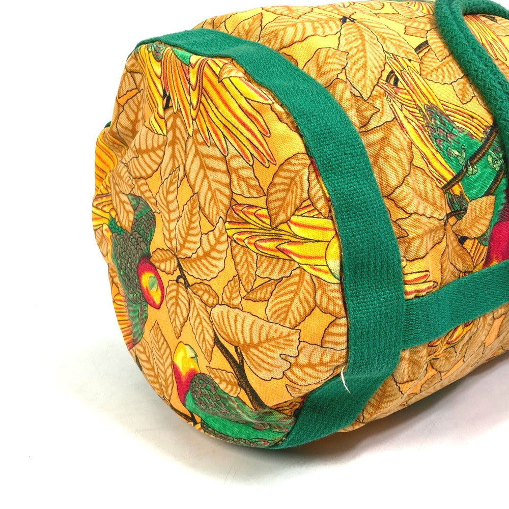 HERMES Shoulder Bag cotton Orange one belt Flower Parrot Bird Pattern Purse Women Used