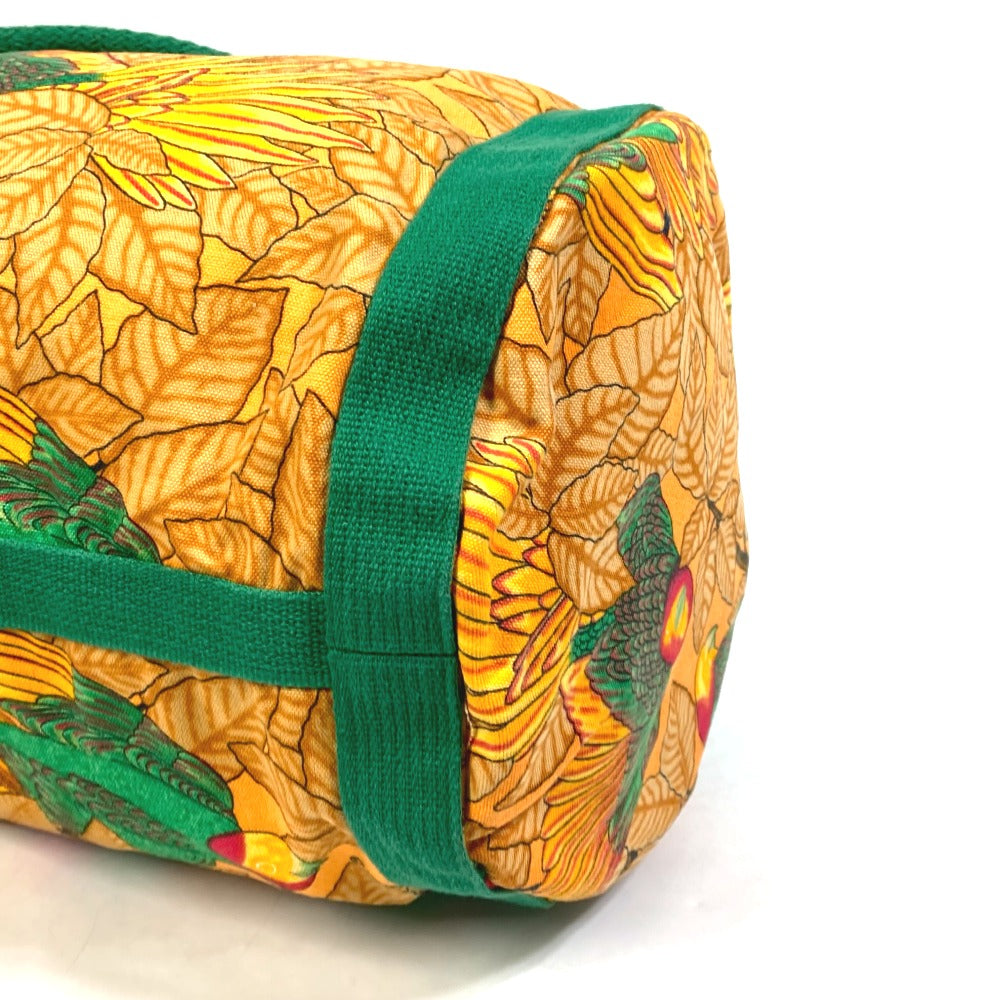 HERMES Shoulder Bag cotton Orange one belt Flower Parrot Bird Pattern Purse Women Used
