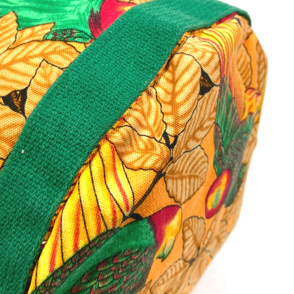 HERMES Shoulder Bag cotton Orange one belt Flower Parrot Bird Pattern Purse Women Used