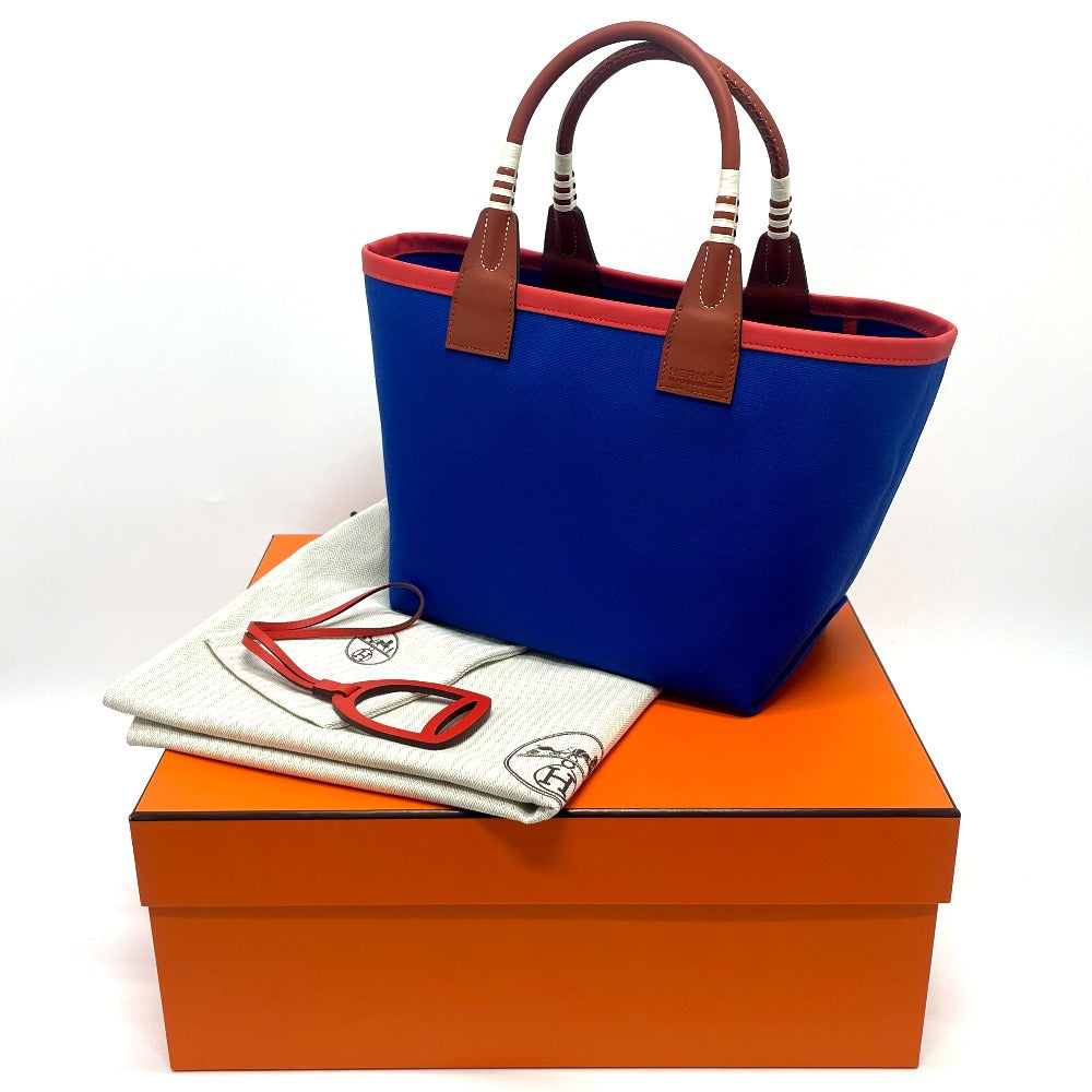 HERMES Handbag Toile H, Vaux Swift blue Steeple 25 Women Used