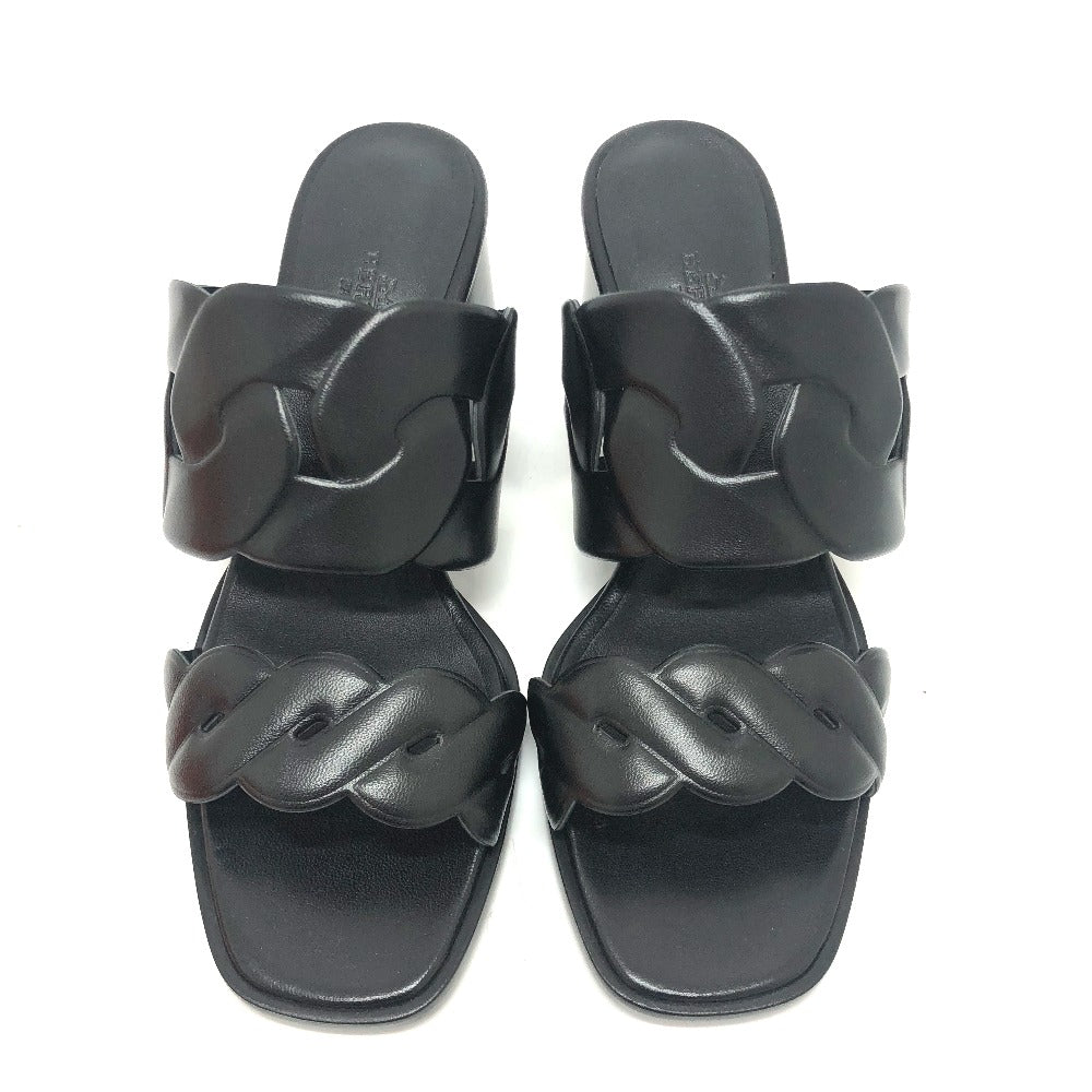 HERMES Sandals leather black Chene Dunkle Gabby 36.5