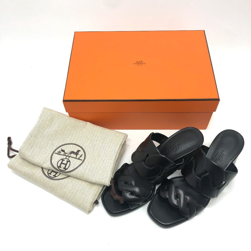 HERMES Sandals leather black Chene Dunkle Gabby 36.5