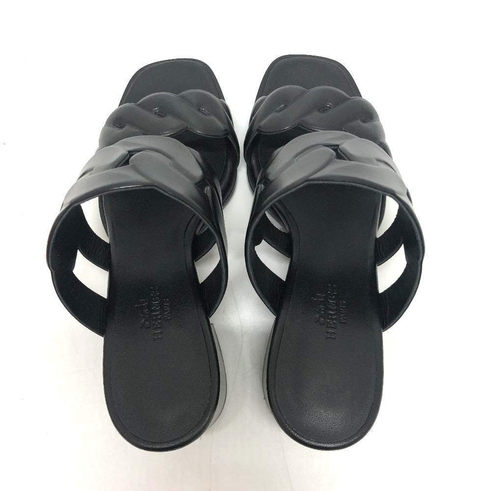 HERMES Sandals leather black Chene Dunkle Gabby 36.5