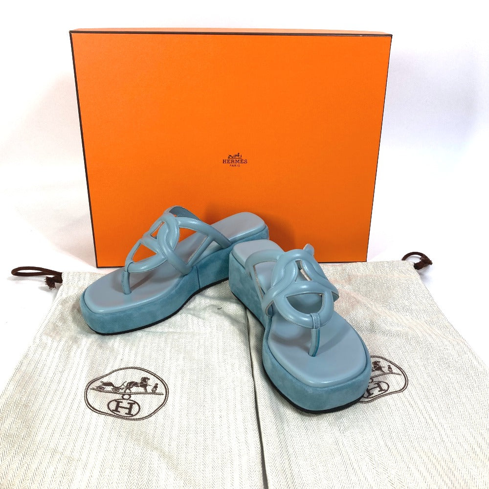 HERMES Sandals Suede, Leather Blue type Chene Dunkle Gypsy Vert D'or Women 35 Used