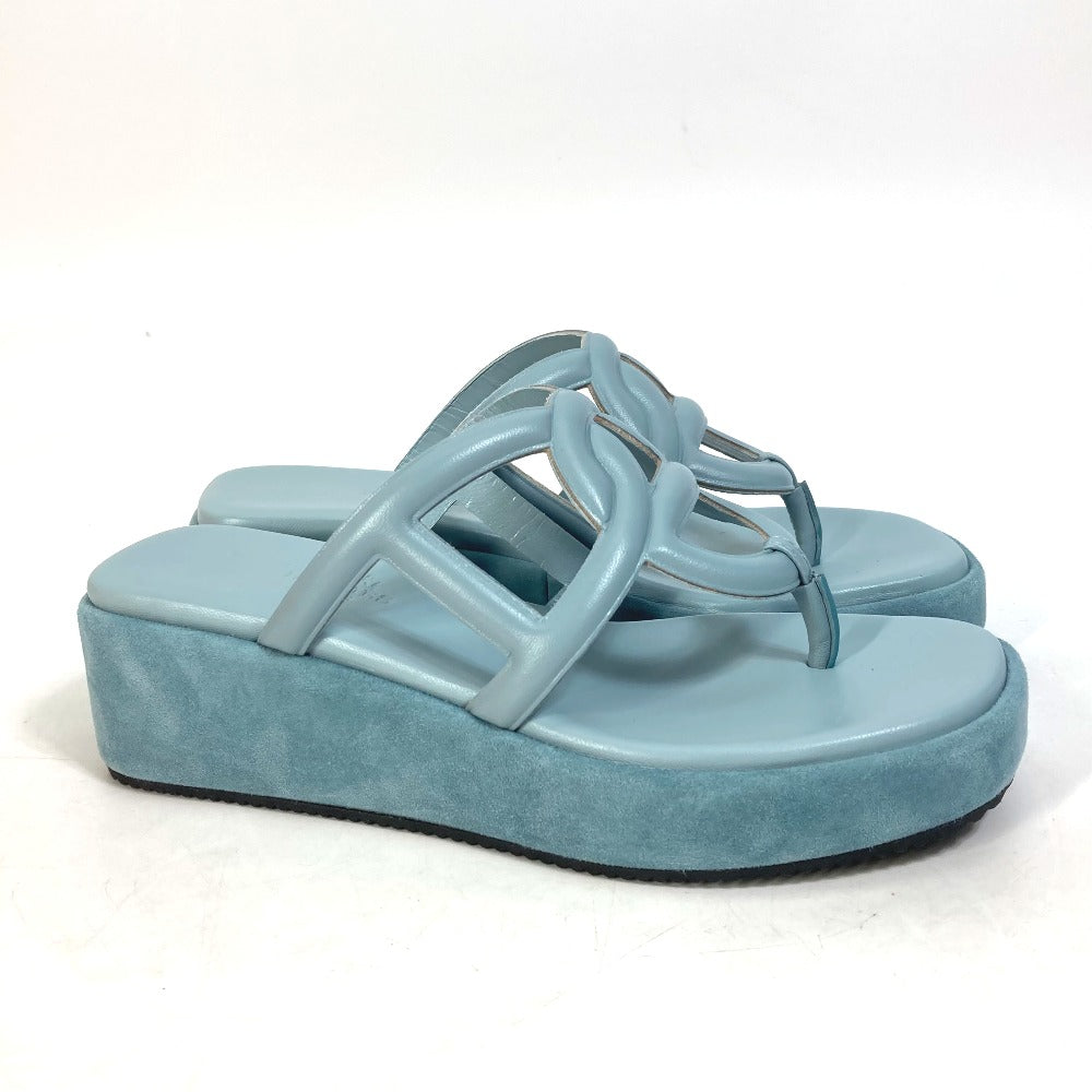 HERMES Sandals Suede, Leather Blue type Chene Dunkle Gypsy Vert D'or Women 35 Used