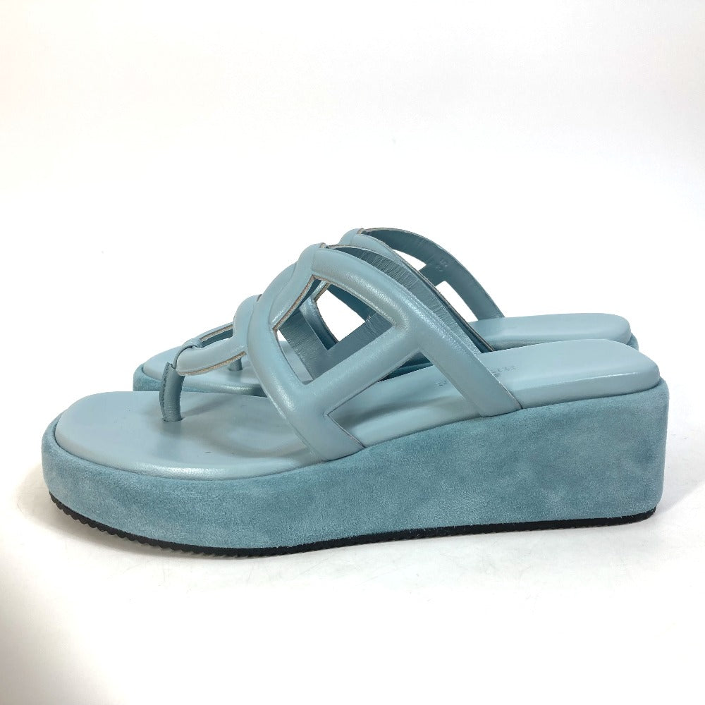 HERMES Sandals Suede, Leather Blue type Chene Dunkle Gypsy Vert D'or Women 35 Used