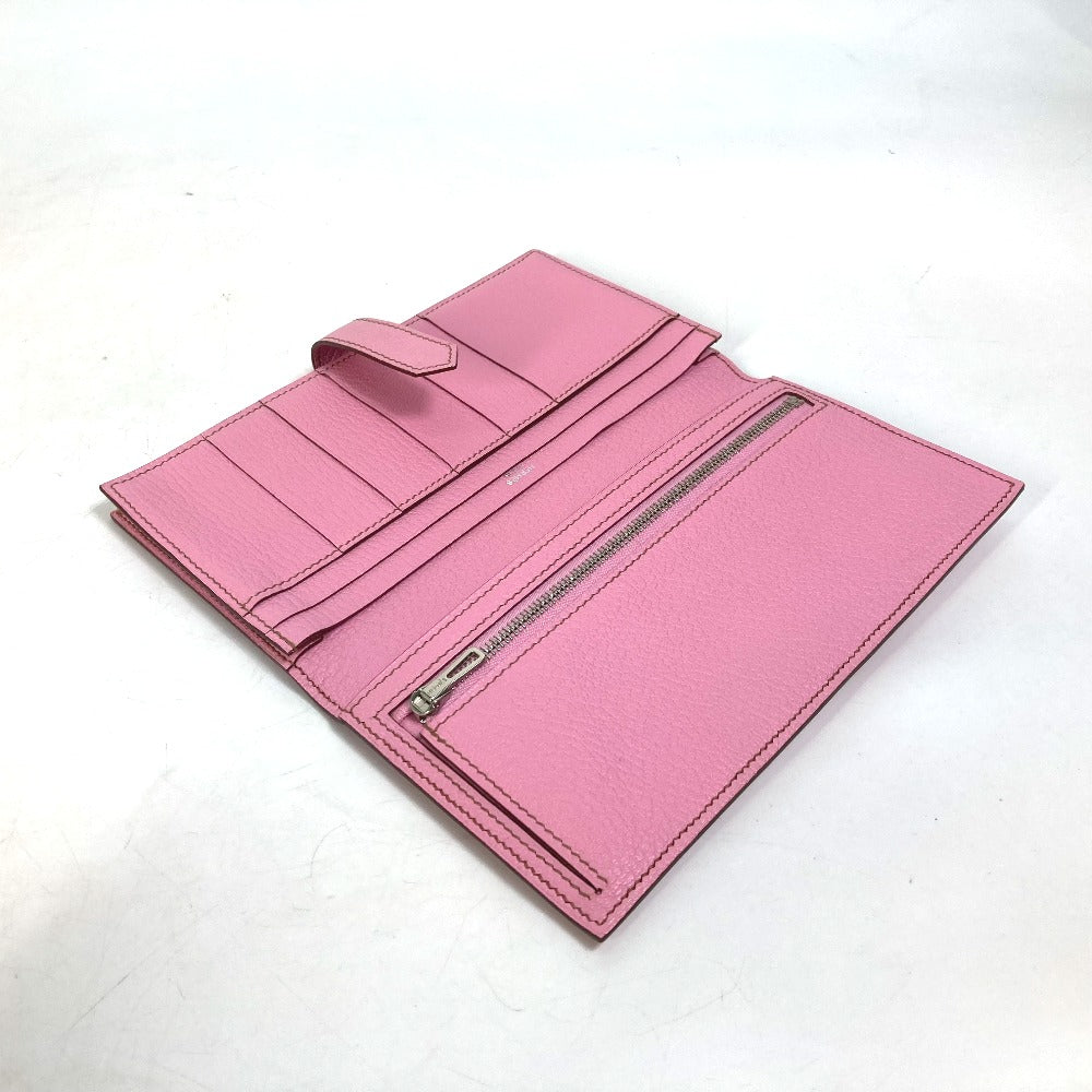 HERMES Long Wallet Purse Shave pink Long Wallet HMetal Bane Souffle Women Used