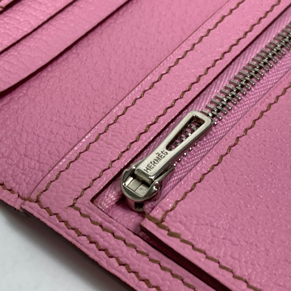 HERMES Long Wallet Purse Shave pink Long Wallet HMetal Bane Souffle Women Used