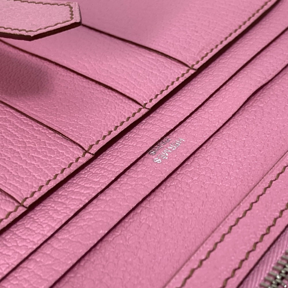 HERMES Long Wallet Purse Shave pink Long Wallet HMetal Bane Souffle Women Used