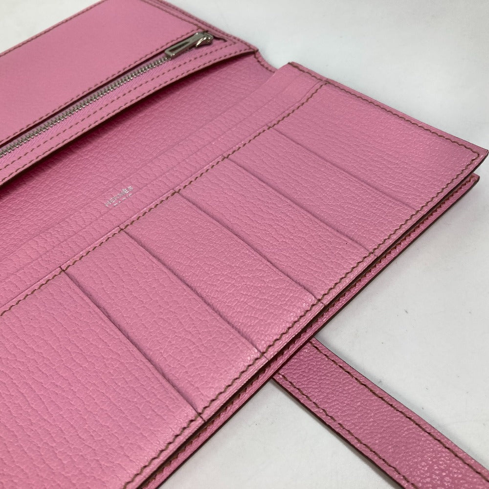 HERMES Long Wallet Purse Shave pink Long Wallet HMetal Bane Souffle Women Used