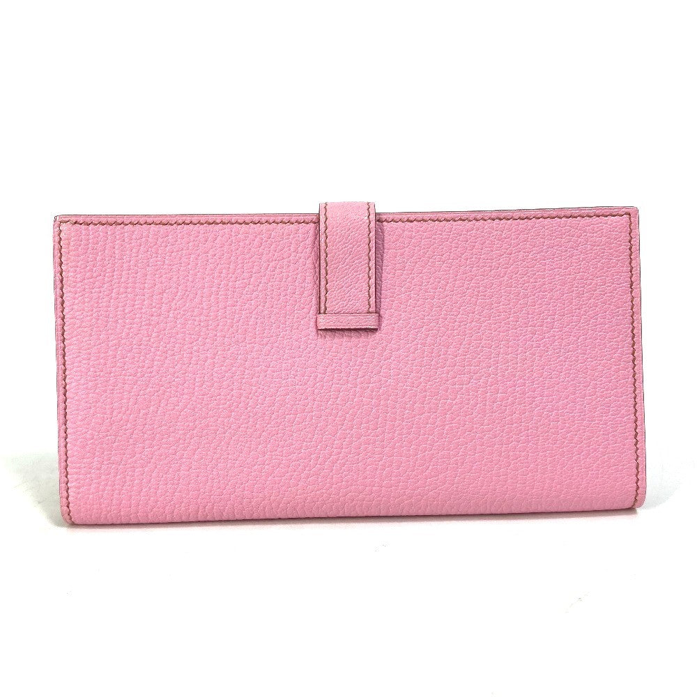 HERMES Long Wallet Purse Shave pink Long Wallet HMetal Bane Souffle Women Used