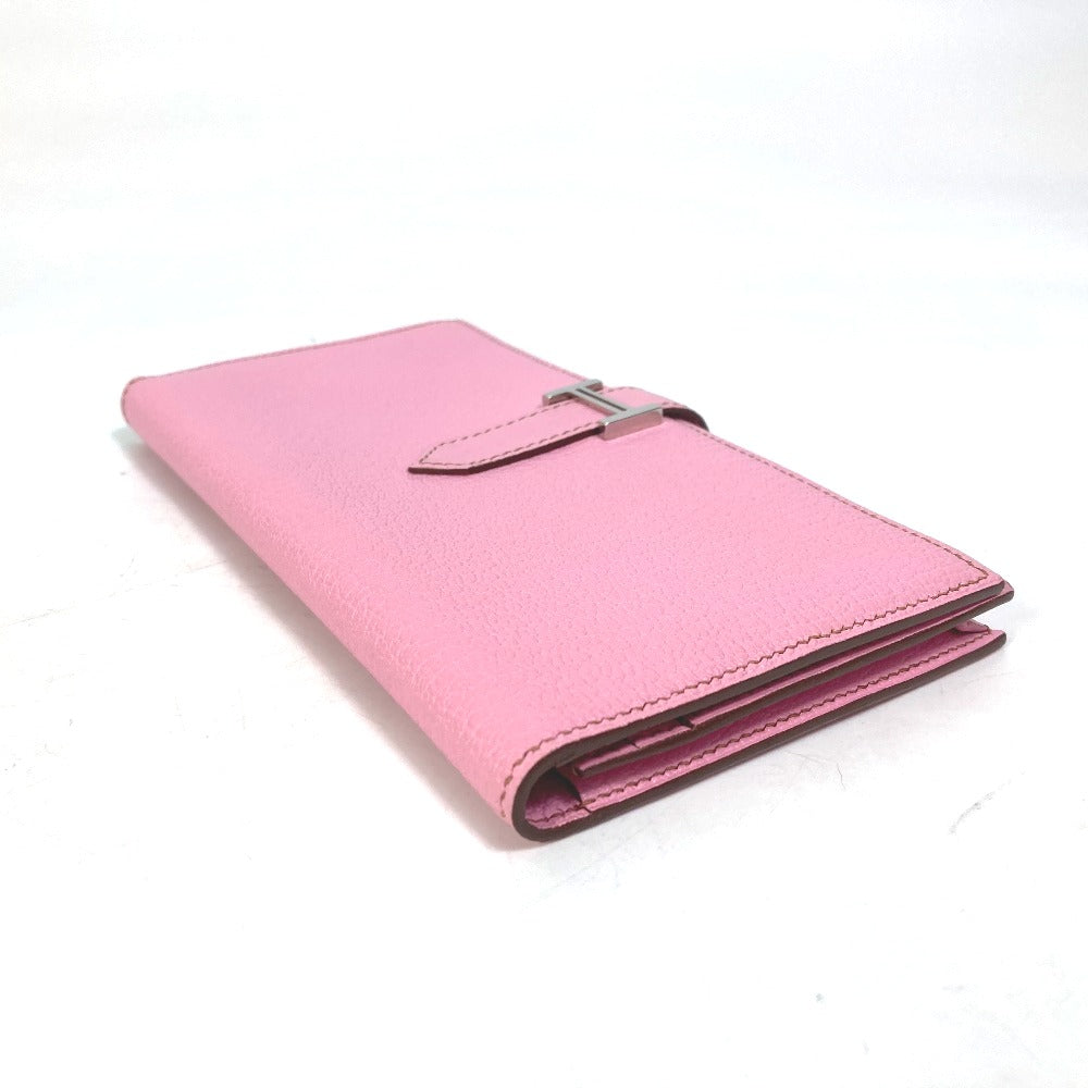 HERMES Long Wallet Purse Shave pink Long Wallet HMetal Bane Souffle Women Used