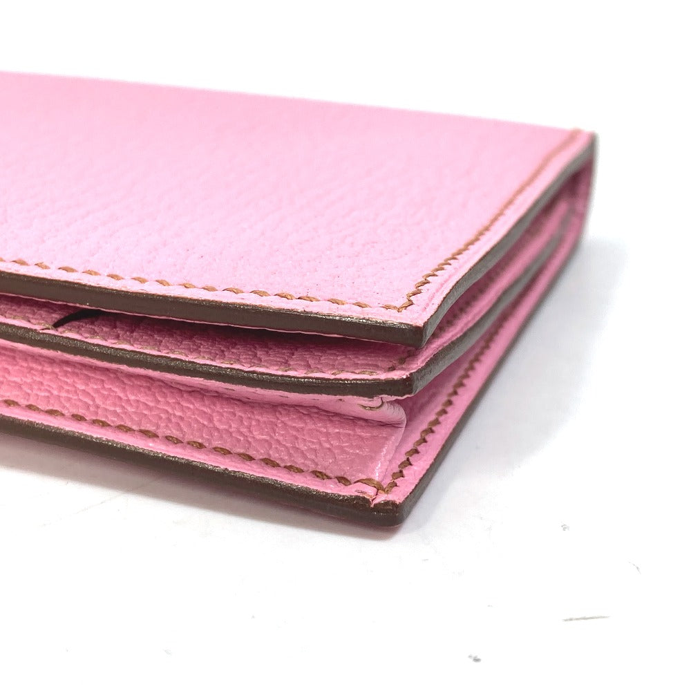 HERMES Long Wallet Purse Shave pink Long Wallet HMetal Bane Souffle Women Used