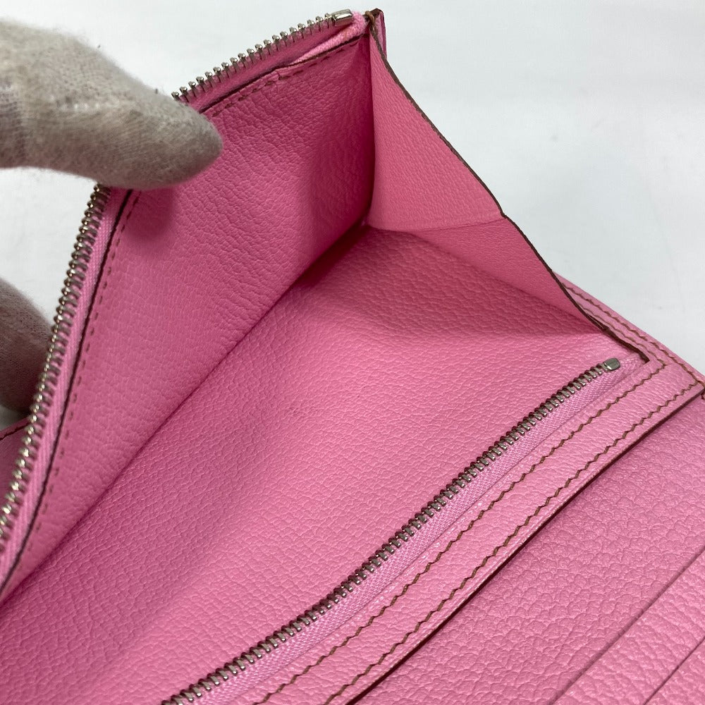 HERMES Long Wallet Purse Shave pink Long Wallet HMetal Bane Souffle Women Used