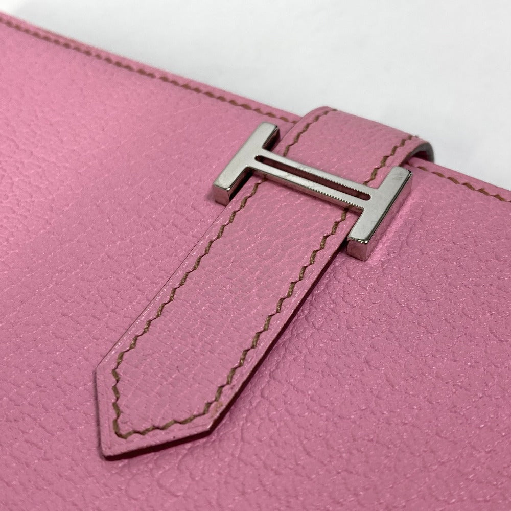 HERMES Long Wallet Purse Shave pink Long Wallet HMetal Bane Souffle Women Used