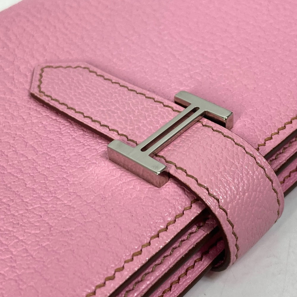 HERMES Long Wallet Purse Shave pink Long Wallet HMetal Bane Souffle Women Used