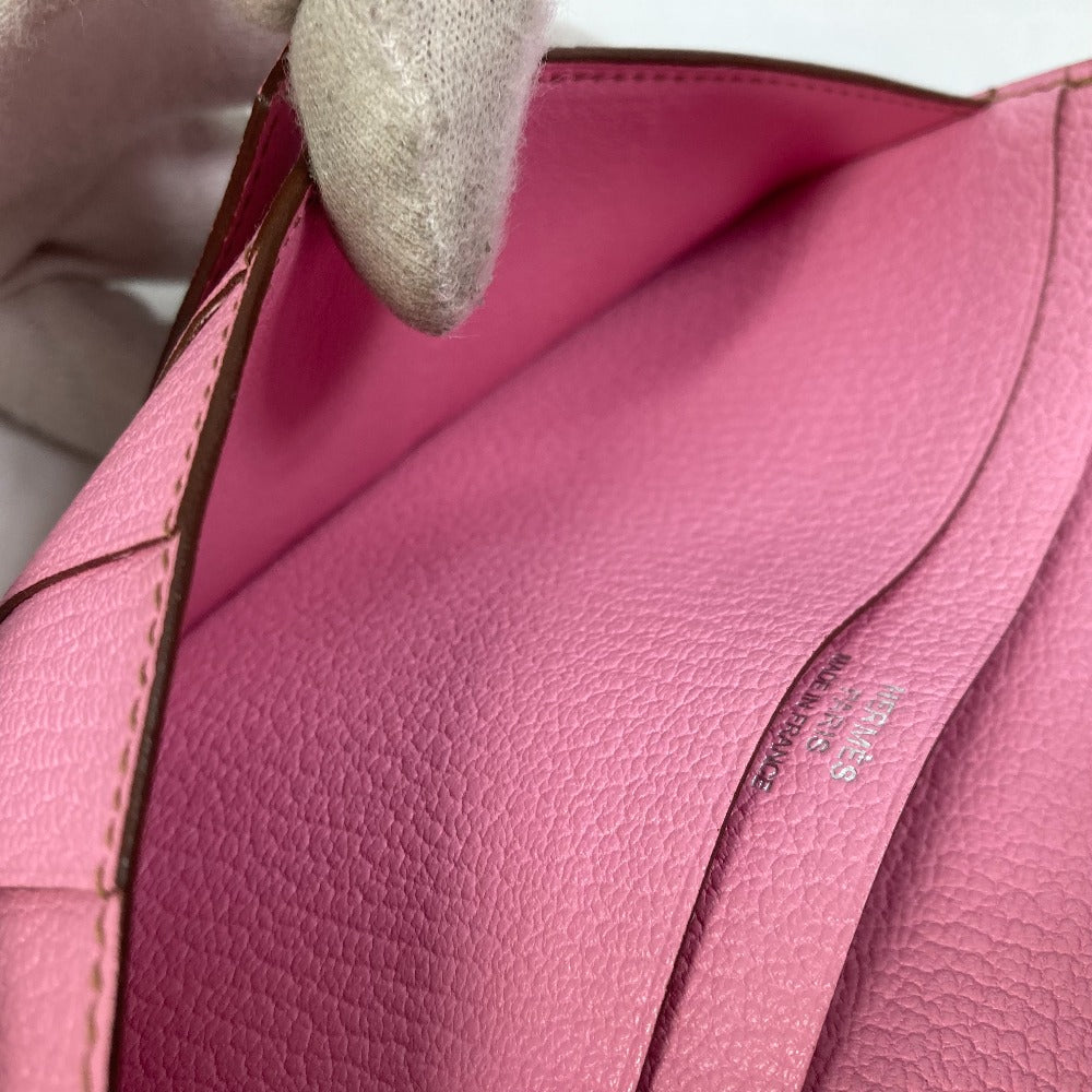 HERMES Long Wallet Purse Shave pink Long Wallet HMetal Bane Souffle Women Used