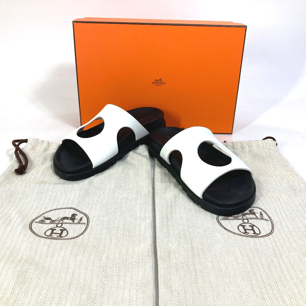 HERMES Sandals leather White / black shoes edit Women 35 Used