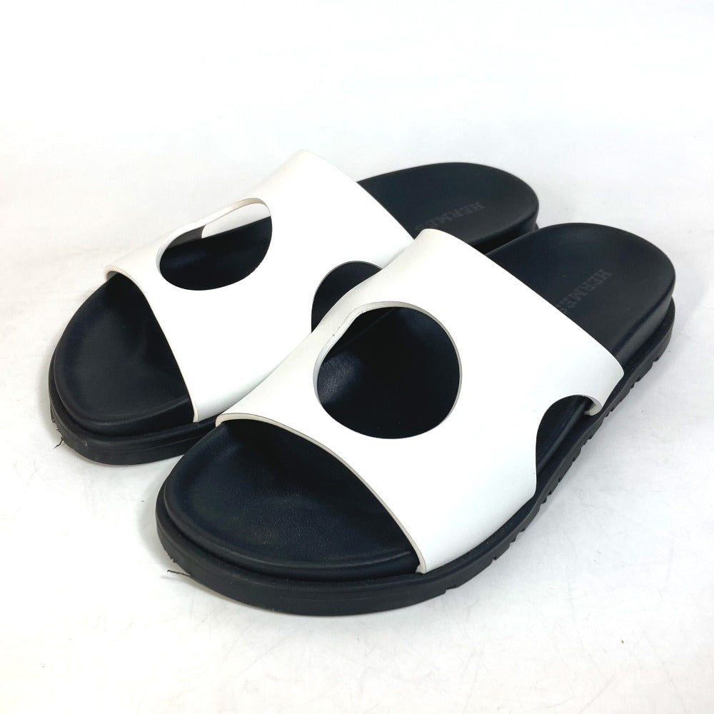 HERMES Sandals leather White / black shoes edit Women 35 Used