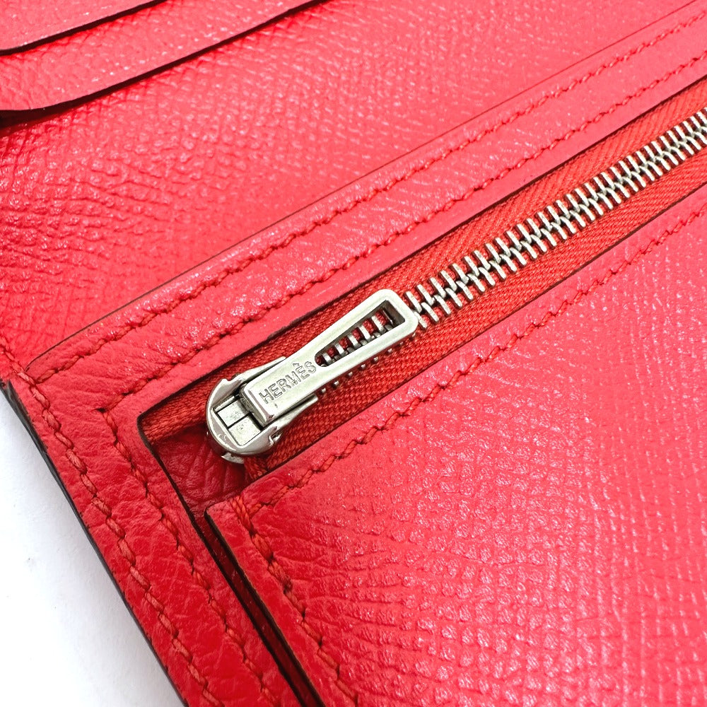 HERMES Long Wallet Purse Epsom Red HMetal Beansufla Women Used