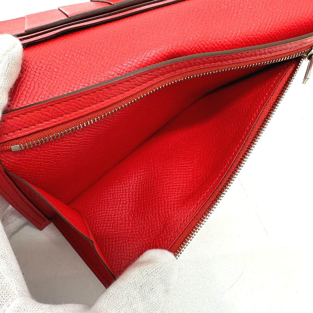 HERMES Long Wallet Purse Epsom Red HMetal Beansufla Women Used