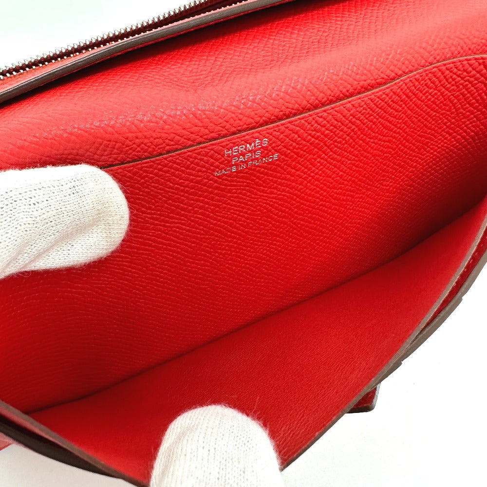 HERMES Long Wallet Purse Epsom Red HMetal Beansufla Women Used