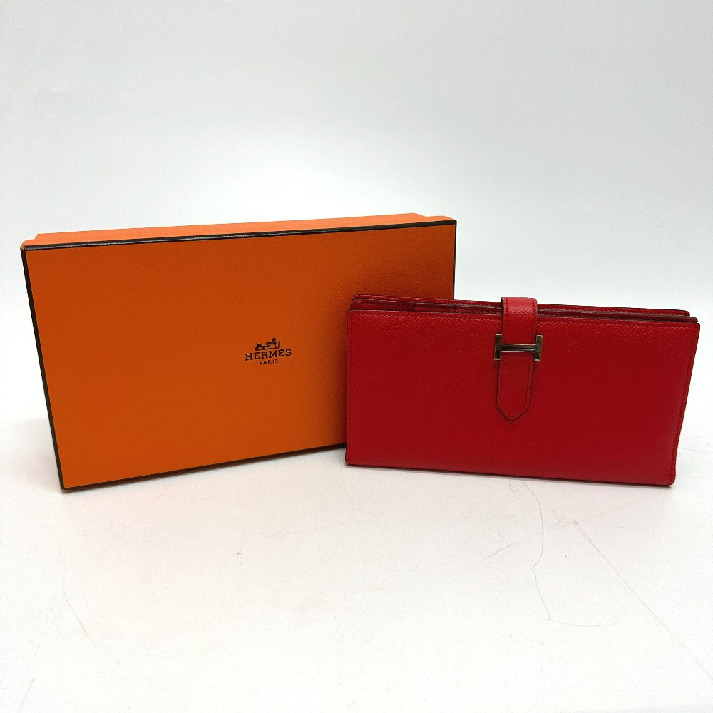 HERMES Long Wallet Purse Epsom Red HMetal Beansufla Women Used