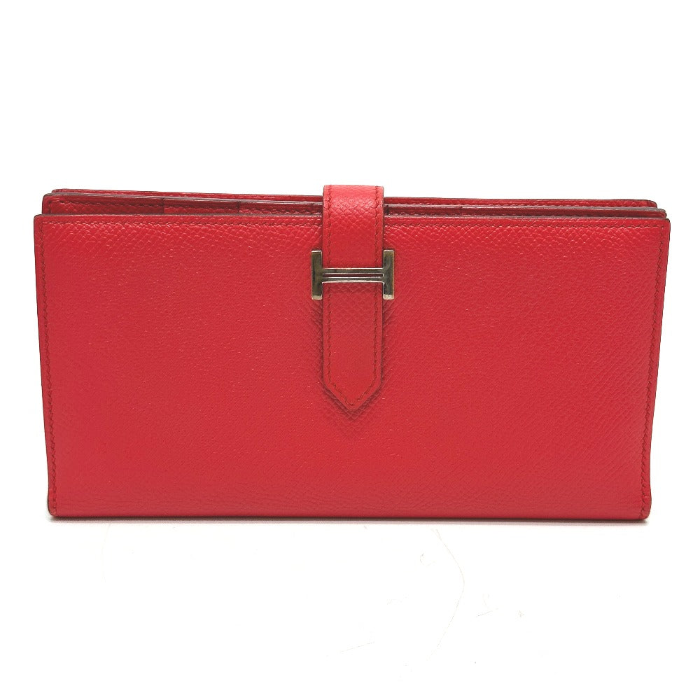 HERMES Long Wallet Purse Epsom Red HMetal Beansufla Women Used