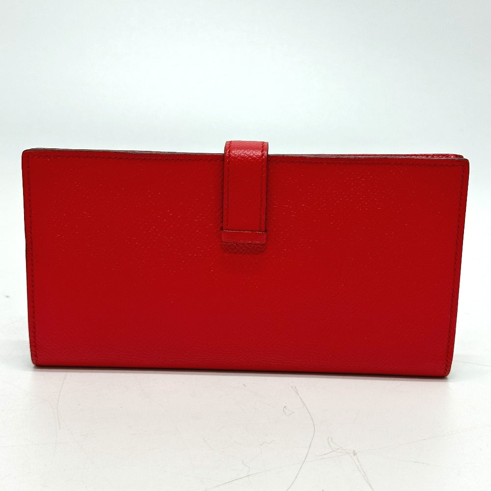 HERMES Long Wallet Purse Epsom Red HMetal Beansufla Women Used