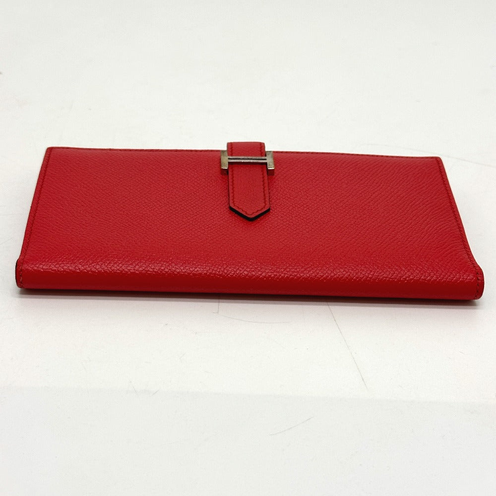 HERMES Long Wallet Purse Epsom Red HMetal Beansufla Women Used