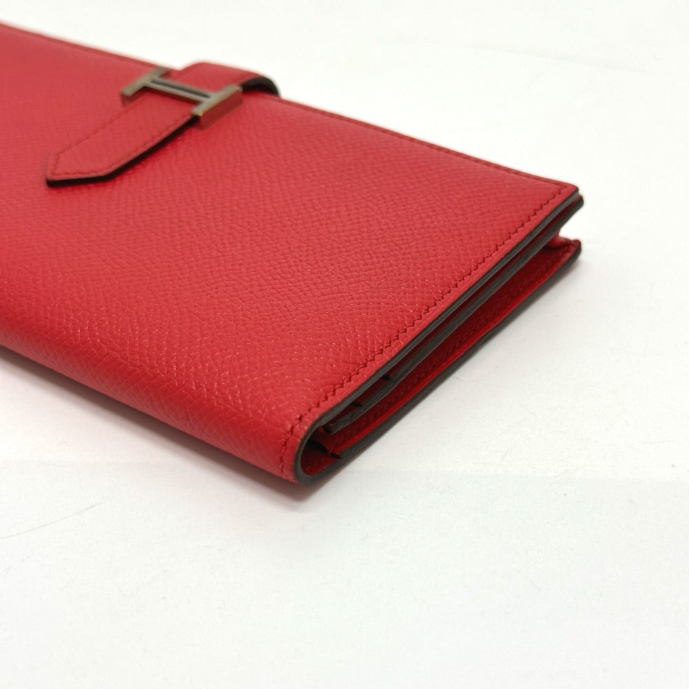 HERMES Long Wallet Purse Epsom Red HMetal Beansufla Women Used
