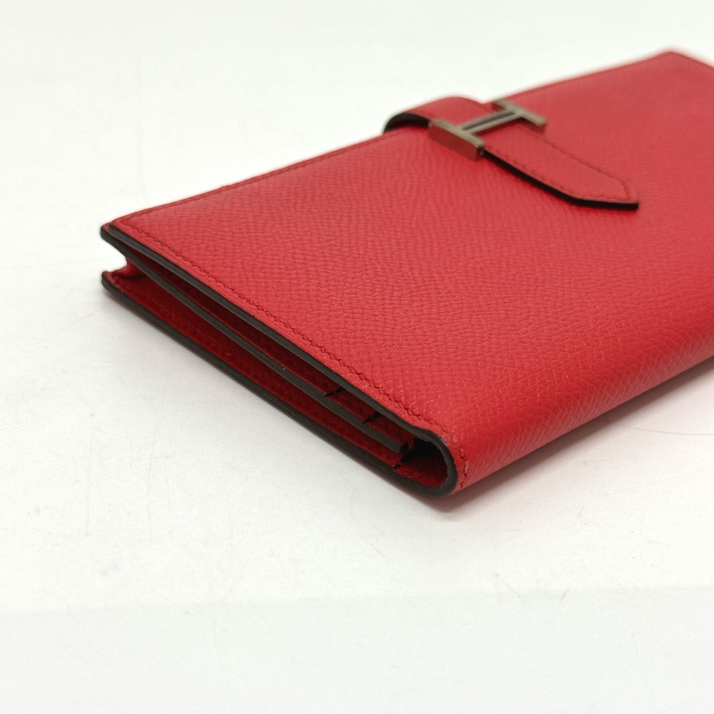 HERMES Long Wallet Purse Epsom Red HMetal Beansufla Women Used