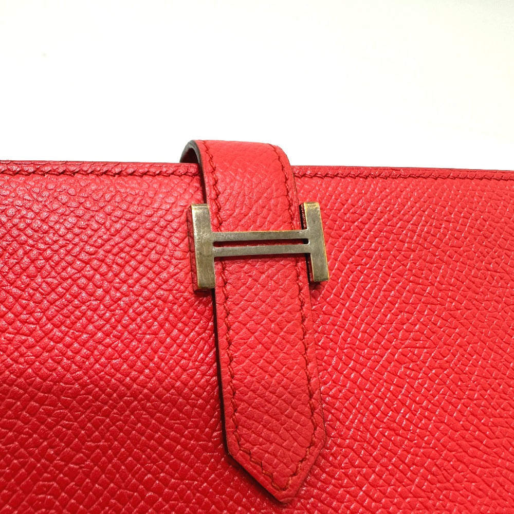 HERMES Long Wallet Purse Epsom Red HMetal Beansufla Women Used