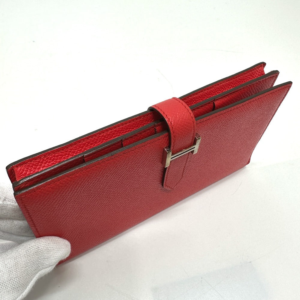 HERMES Long Wallet Purse Epsom Red HMetal Beansufla Women Used