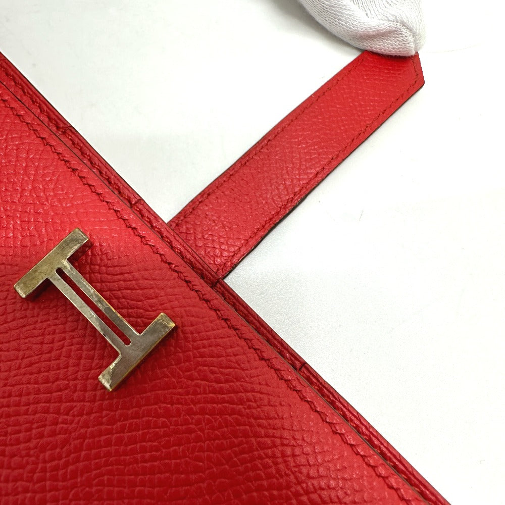 HERMES Long Wallet Purse Epsom Red HMetal Beansufla Women Used