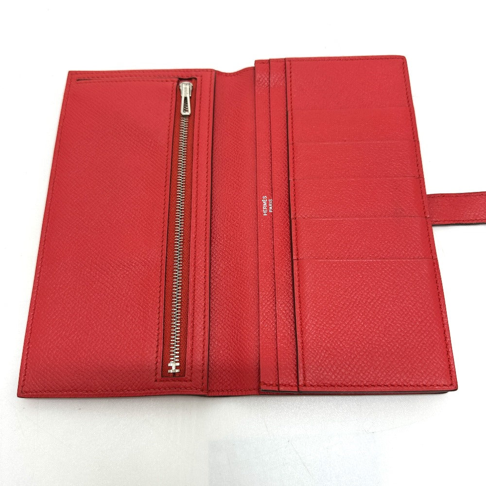 HERMES Long Wallet Purse Epsom Red HMetal Beansufla Women Used