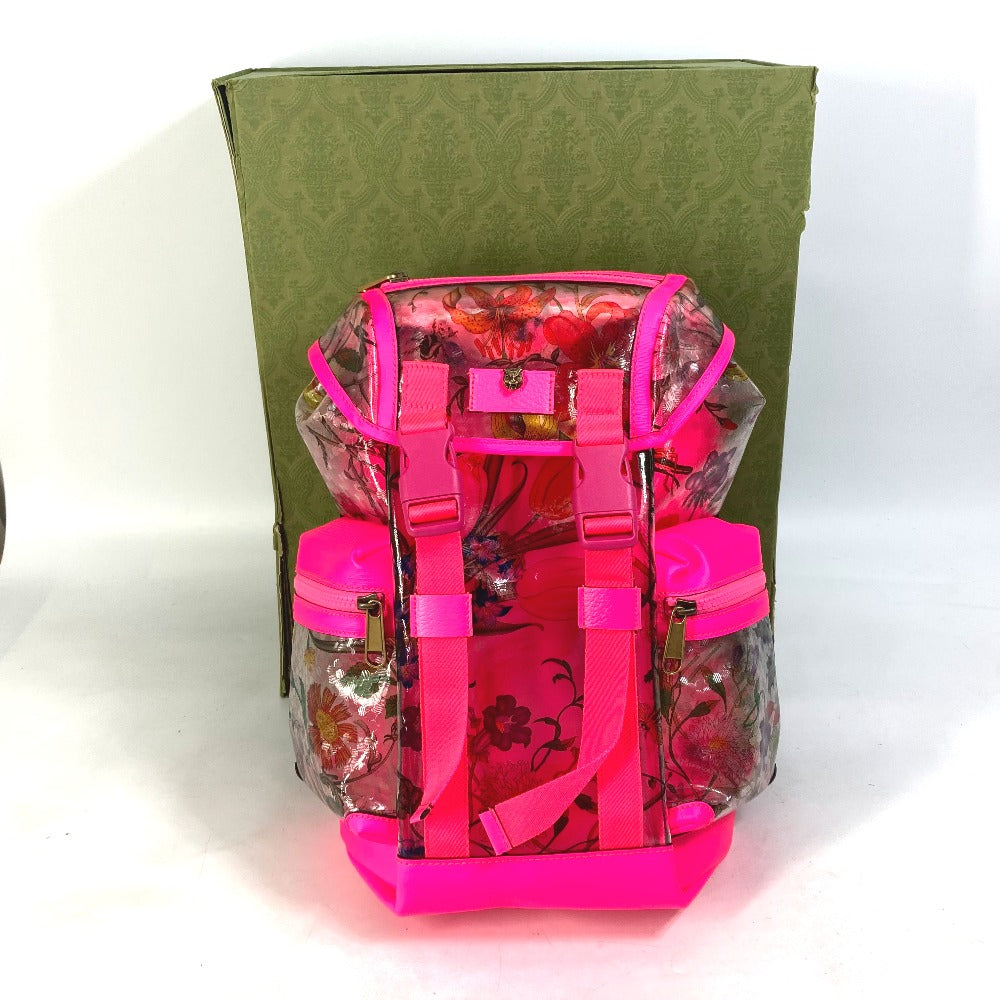 GUCCI Backpack 555549 Plastics, Leather Fluorescent pink Backpack Flora floral pattern flower Women Used