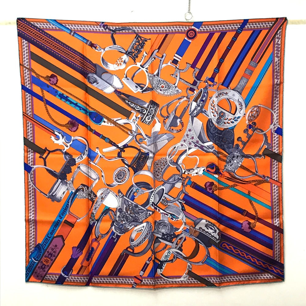 HERMES scarf silk orange x purple x blue Concours detriers Carre 90 Women Used