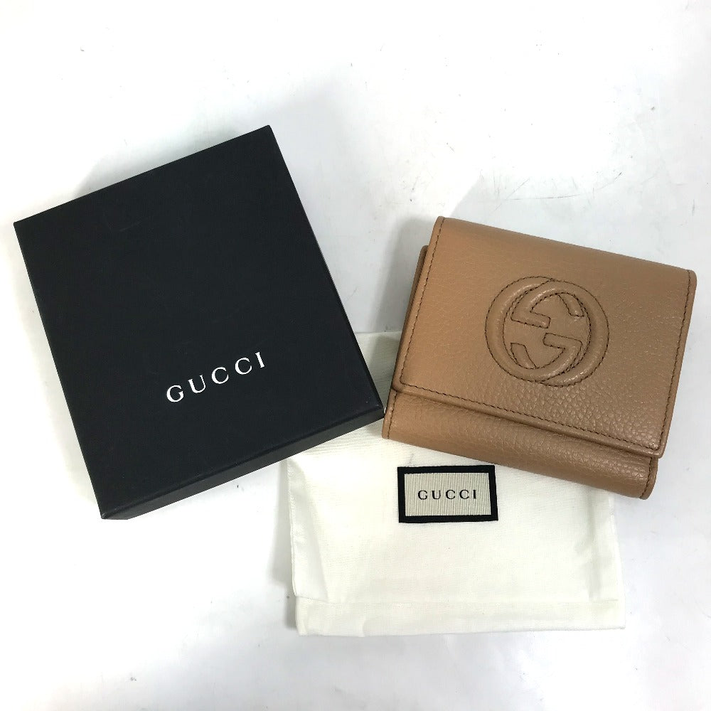 GUCCI Trifold wallet 598207 leather beige Interlocking G Compact wallet Women Secondhand