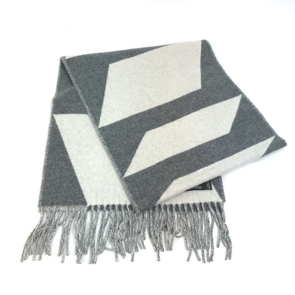 HERMES Scarf cashmere Gray x white Kazak Optic Women Used