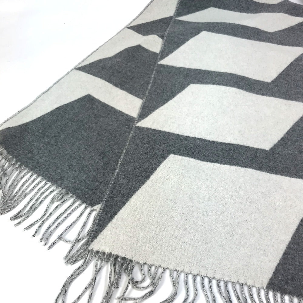 HERMES Scarf cashmere Gray x white Kazak Optic Women Used