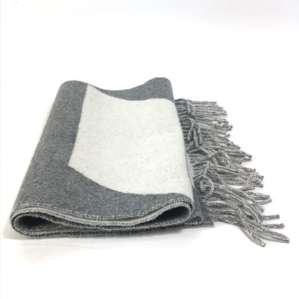 HERMES Scarf cashmere Gray x white Kazak Optic Women Used